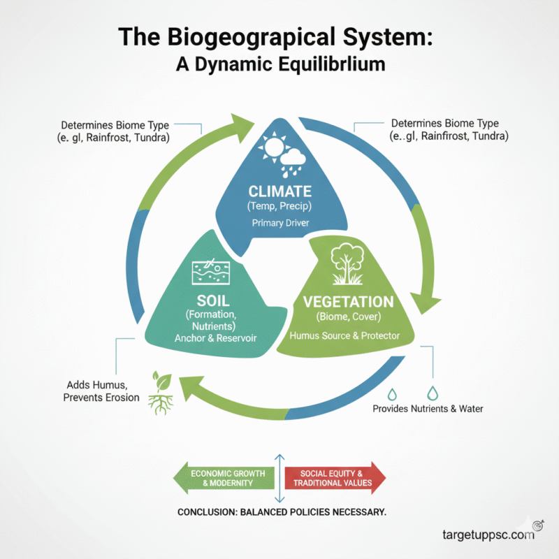 interrelationship between climate, soils and vegetation
